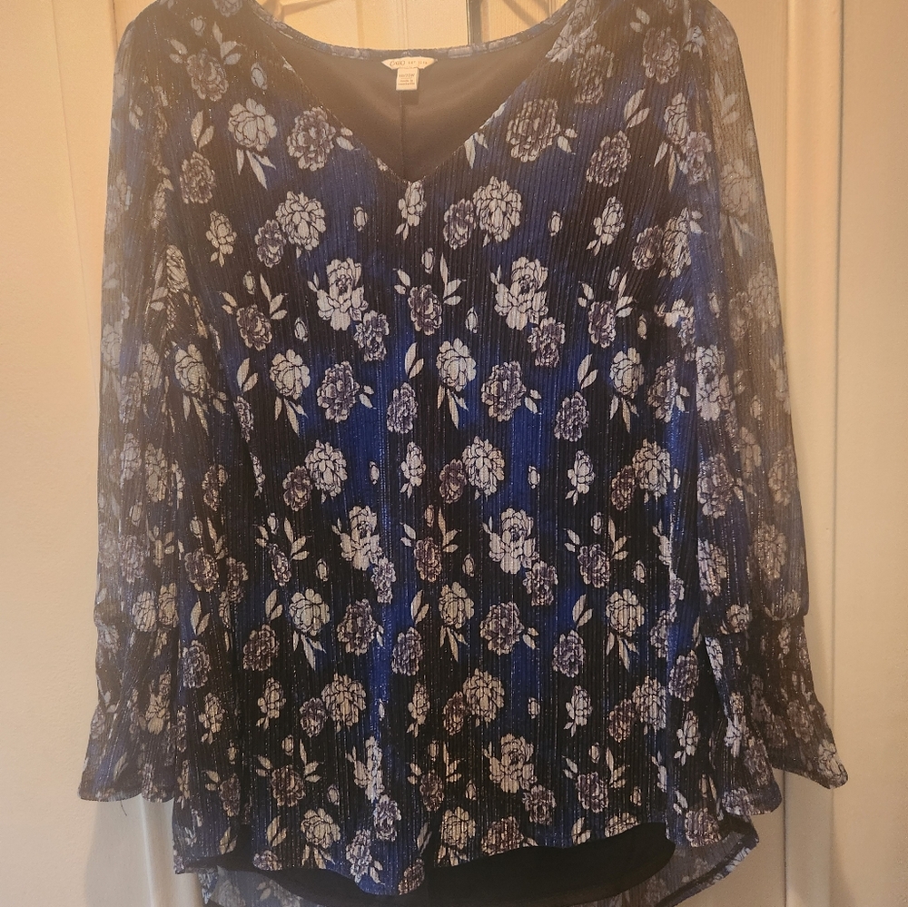 Floral Blue and Black Pleated Skirt